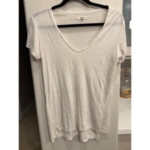Madewell Viscose Super Soft V Neck Basic Tee Shirt Cream XS